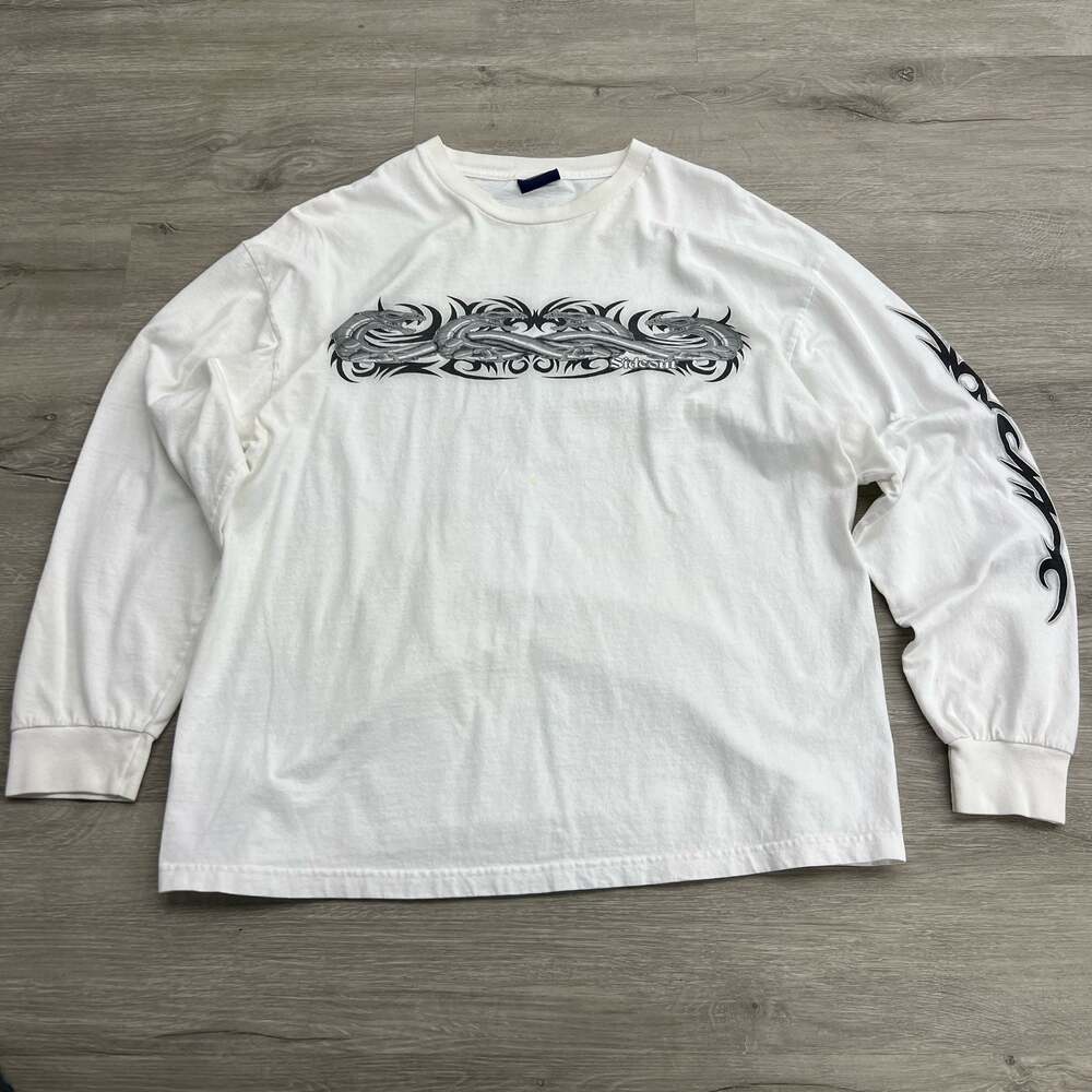 Vintage Y2K Sideout Tribal Dragon Graphic Long Sleeve Shirt White